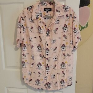Eighty Eight Pink Skull and Rose Casual long sleeve button down Shirt szLG